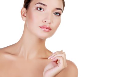 temiz cilt, beyaz arka plan ile güzel Asyalı kız