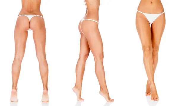Pernas de mulher, fundo branco, copyspace — Fotografia de Stock