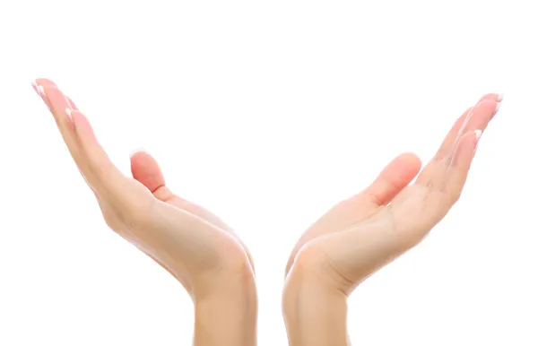 Beyaz arkaplanda kadın elleri — Stok fotoğraf