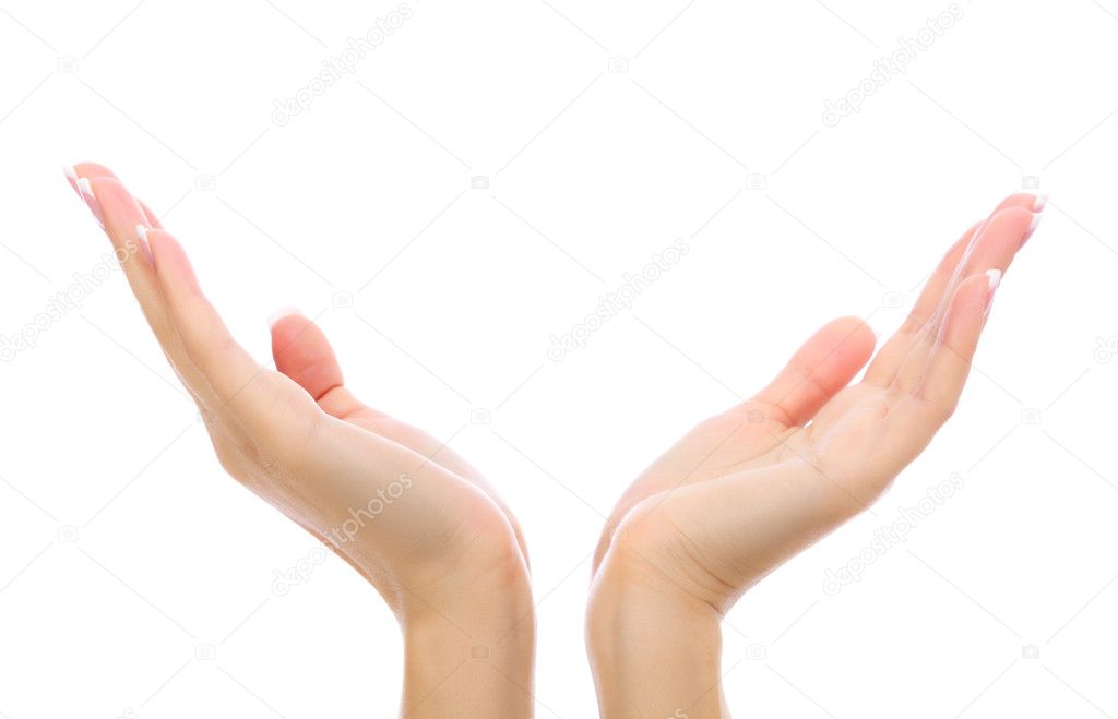 Female hands on white background