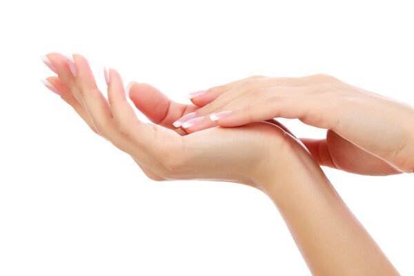 Женские руки на белом фоне
