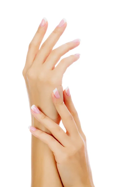 Female hands on white background — Stock Photo, Image