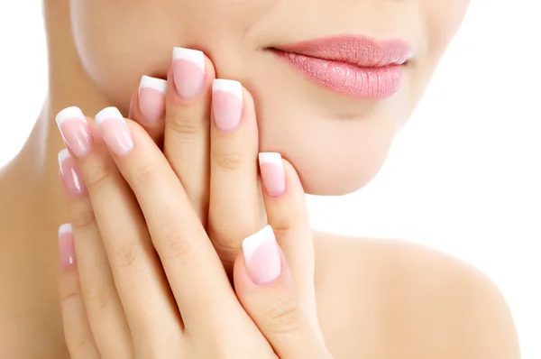 Part of female face and hands — Stock Photo, Image