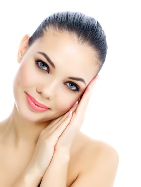 genç kadın, taze clear skin, beyaz arka plan