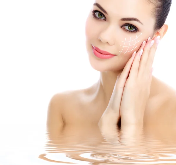 Young female with clean fresh skin, white background — Stock Photo, Image