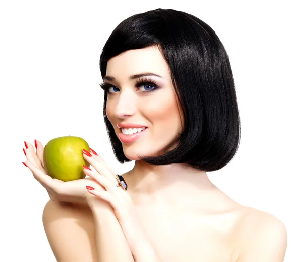 Girl with green apple — Stock Photo, Image