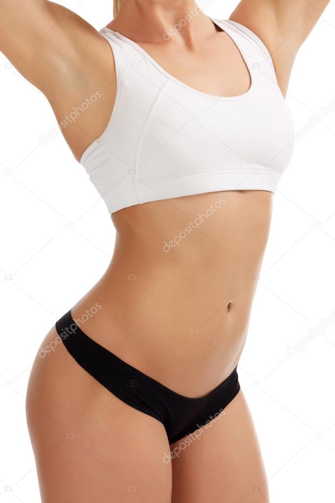 Female body, white background, copyspace