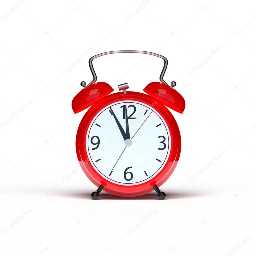 Red alarm clock isolated on white background, Christmas time and new year concept
