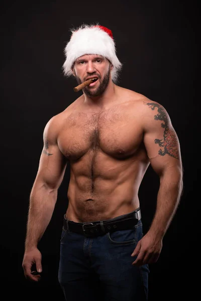 Bad Santa Smoking Cigar Celebrating Christmas — Stock Photo, Image