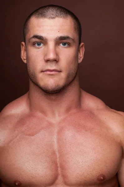 Portrait Muscular Man Posing Studio — Stock Photo, Image