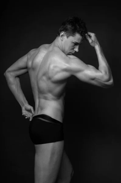 Fitness Manlig Modell Studio Stockbild