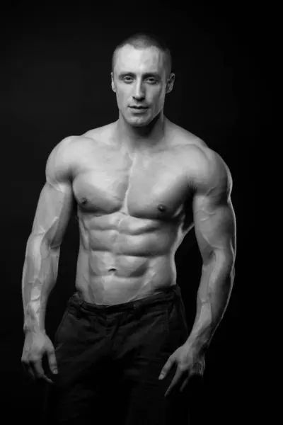 Fitness Mannelijk Model Studio Rechtenvrije Stockfoto's