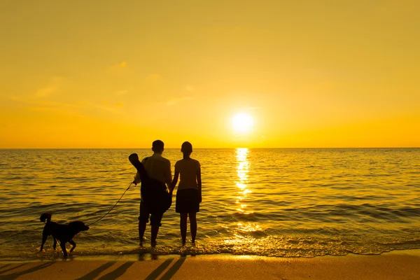 Silhouette of a couple and dog — Stock Photo, Image