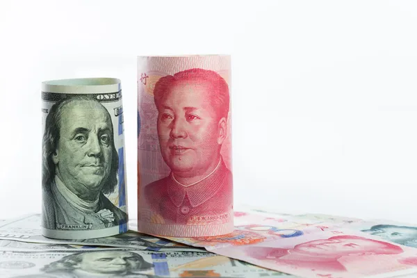 US-Dollar gegen chinesischen Yuan — Stockfoto