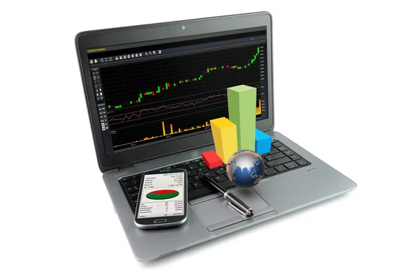 Laptop with financial items — Stock Photo, Image