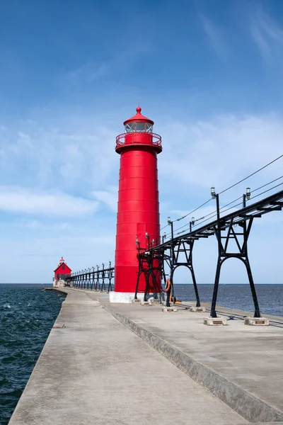 Landskap Grand Haven Fyr Brygga Och Catwalk Morgonen Lake Michigan — Stockfoto