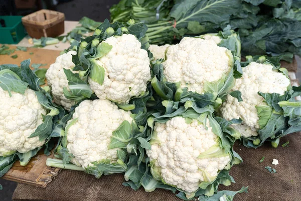 Pile Organic Cauliflower Sale Local Farmers Market — Stock Photo, Image