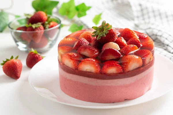 Homemade Strawberry Cheesecake Jelly Fresh Strawberries — Stock Photo, Image