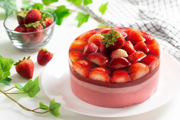 Homemade Strawberry Cheesecake Jelly Fresh Strawberries — Foto Stock