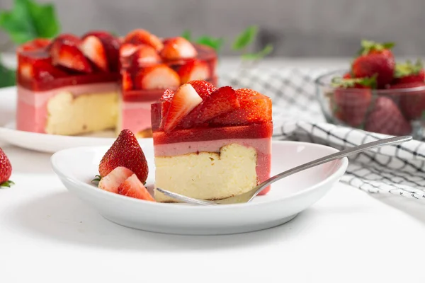 Homemade Strawberry Cheesecake Jelly Fresh Strawberries — Foto Stock