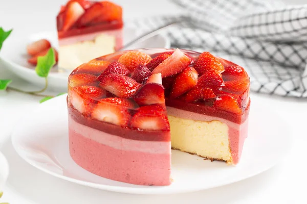 Homemade Strawberry Cheesecake Jelly Fresh Strawberries — Foto Stock