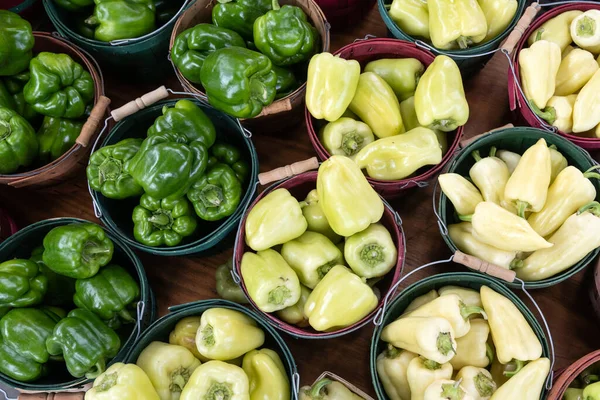 Ekologické Čerstvé Zelené Papriky Paprika Případě Trhu — Stock fotografie