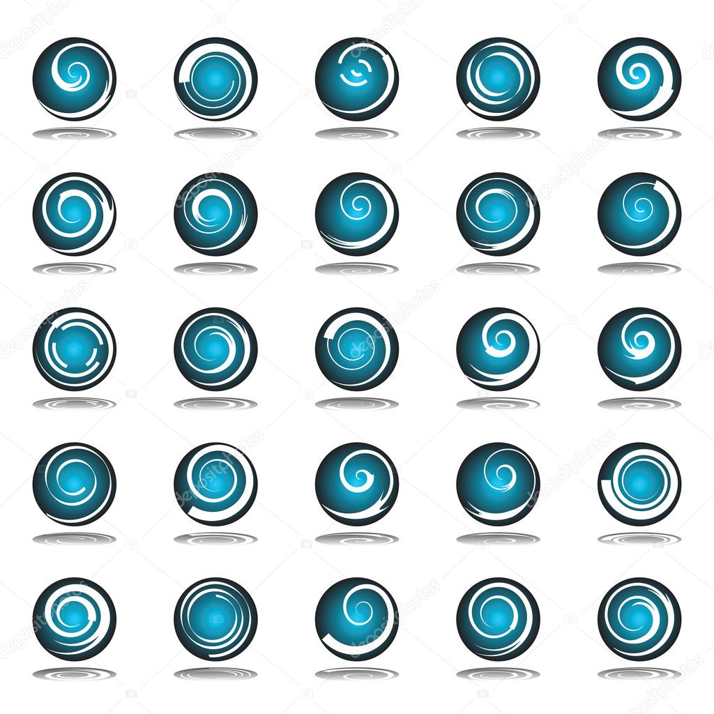 Circle design elements with spiral motion. Vector set.