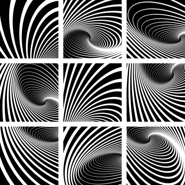 Illusion of vortex motion. Abstract backgrounds set. — Stock Vector