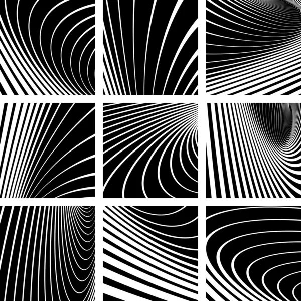 Abstract backgrounds set. Illusion of whirl motion. — Stock Vector