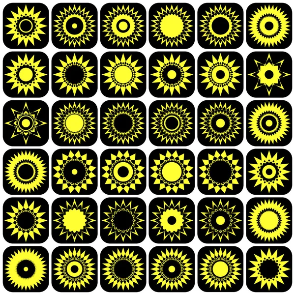 Stars and suns abstract icons. Design elements set. — Stock Vector