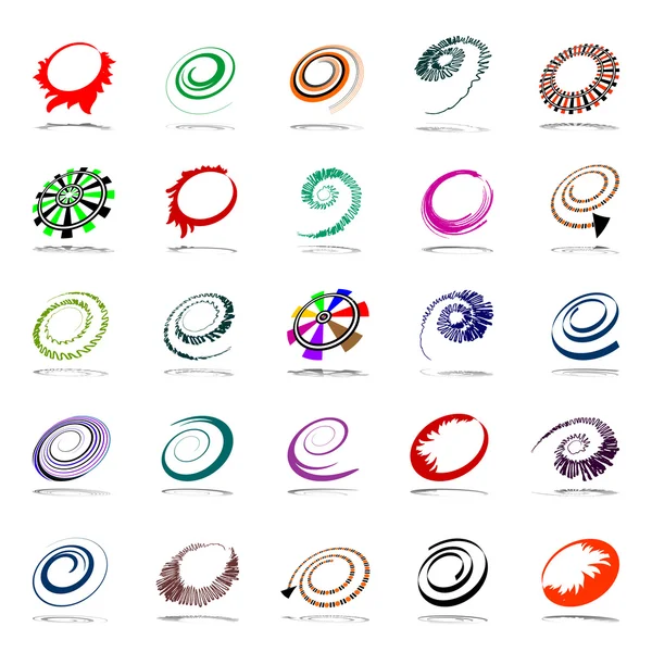 Spiral- und Rotationsdesign-Elemente. Abstrakte Symbole gesetzt. — Stockvektor