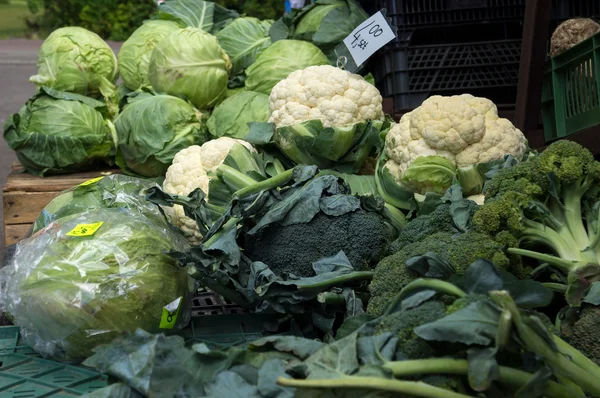 Coles, coliflores y brócoli en el mercado . —  Fotos de Stock