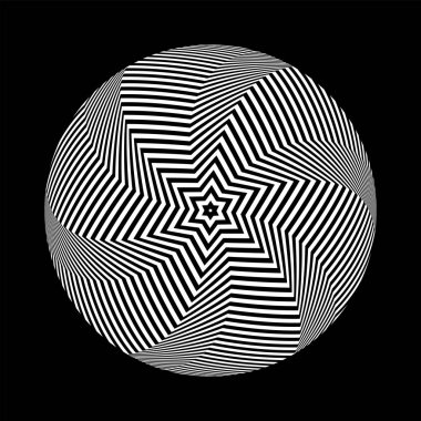 Soyut geometrik operasyon sanatı şekli siyah arka planda daire şeklinde. Vektör illüstrasyonu.