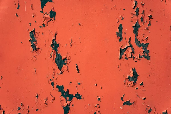 Damaged Peeled Red Orange Paint Metall Surface Grunge Wall Texture — Stock Photo, Image