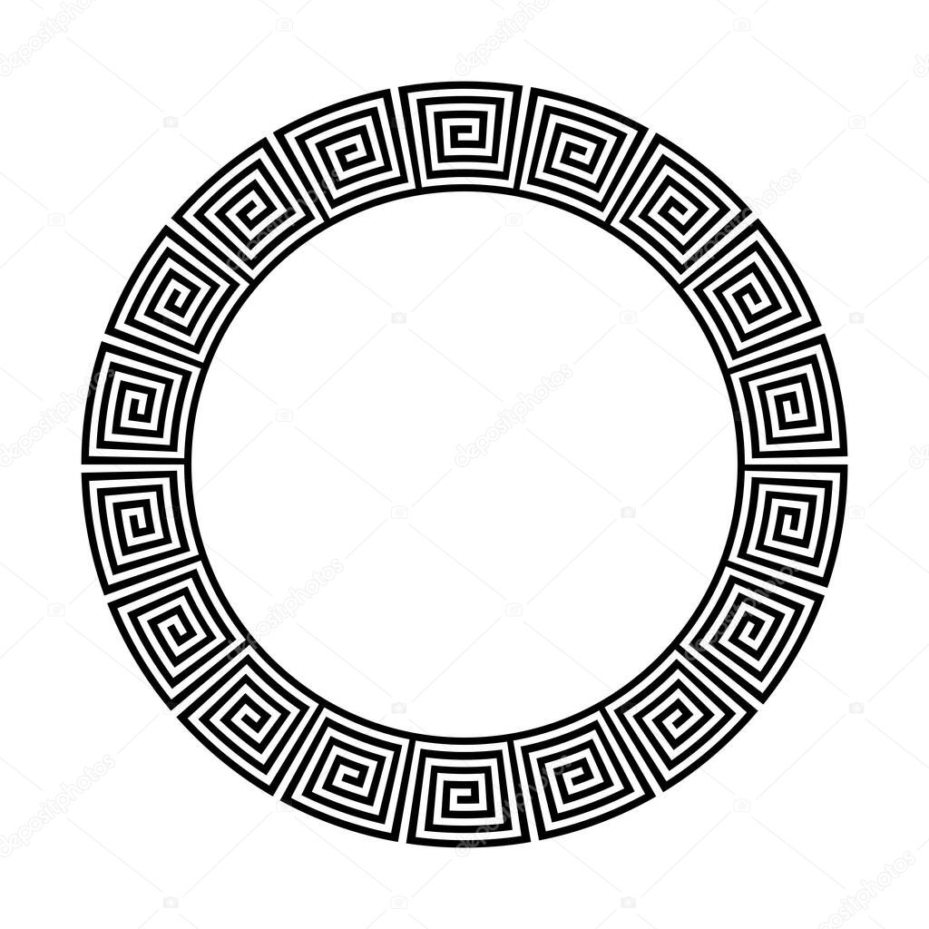 Abstract geometric ornament with greek meander motif for decorative circle frame. Vector art.