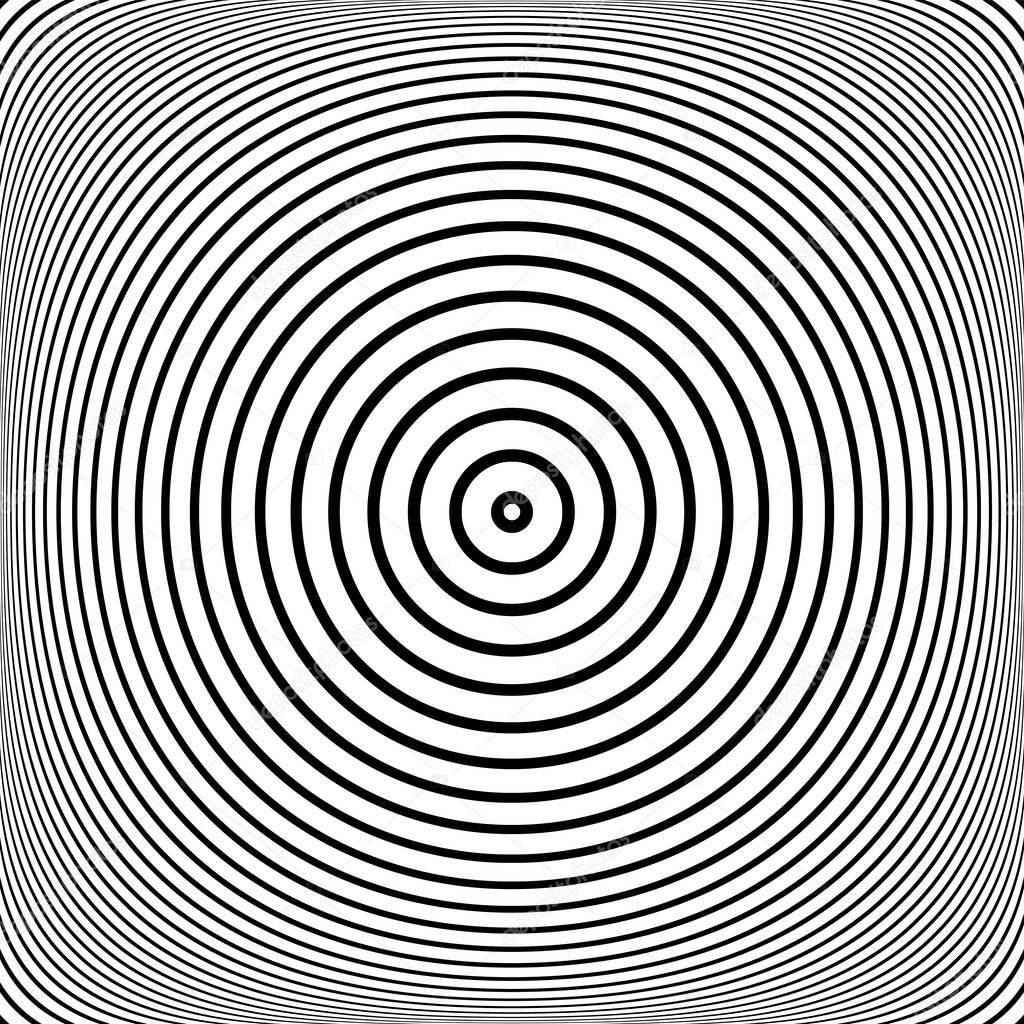 Concentric rings pattern. Abstract circle lines textured background with 3D illusion effect. Vector art.