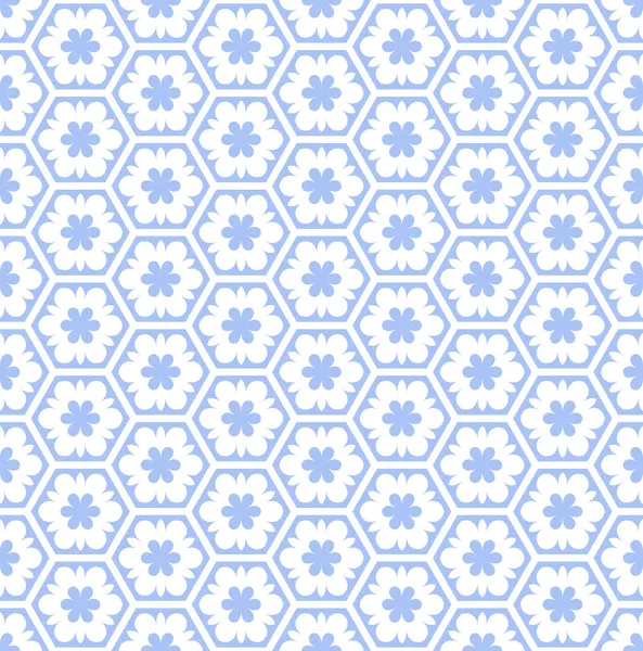 Hexagones Azules Sin Costuras Patrón Flores Textura Floral Abstracta Arte — Vector de stock