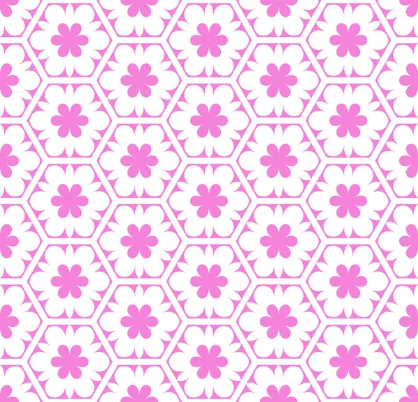 Nahtlose Rosa Sechsecke Und Blumenmuster Abstrakte Florale Textur Vektorkunst — Stockvektor