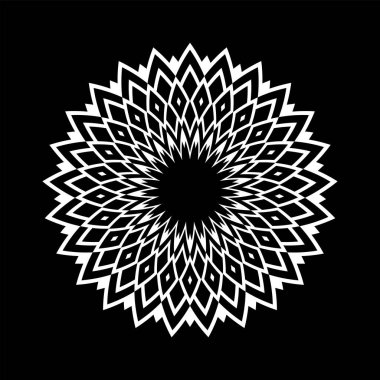 Siyah arka planda dekoratif beyaz çember deseni. Vektör sanatı.