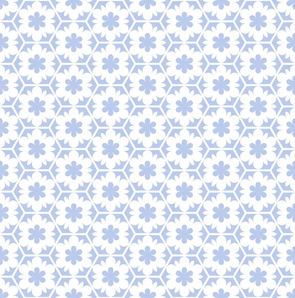 无缝六边形和花纹 摘要蓝色植物纹理 矢量艺术 — 图库矢量图片