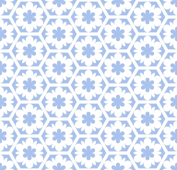 青い六角形と花のパターンをシームレス 抽象的な花の質感 ベクトルアート — ストックベクタ