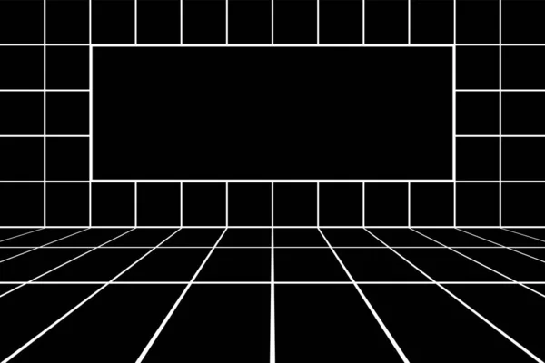 Arrière Plan Intérieur Noir Avec Écran Vide Vue Perspective Décroissante — Image vectorielle