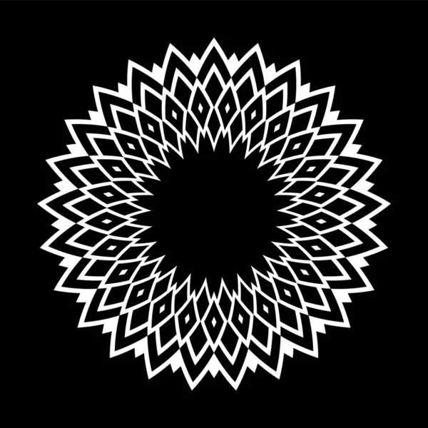 Siyah arkaplanda soyut dekoratif geometrik daire şeklinde beyaz desen. Vektör sanatı.