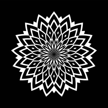 Siyah arkaplanda soyut dekoratif geometrik daire şeklinde beyaz desen. Vektör sanatı.