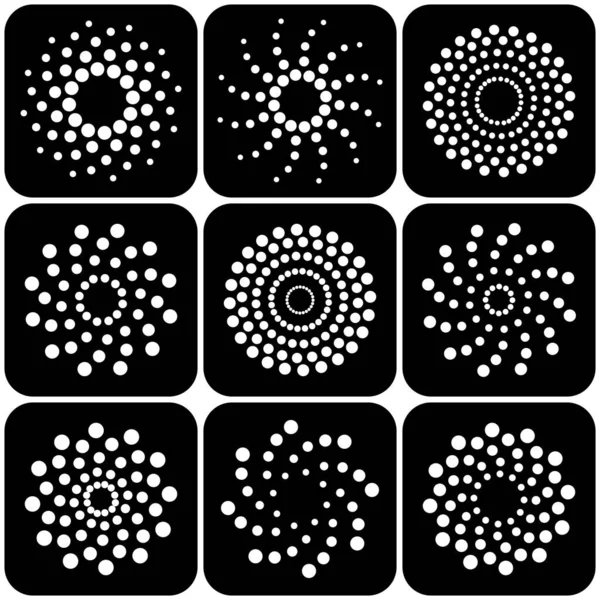 アブストラクト回転円黒と白のアイコン デザインのためのドット要素 ベクトルアート — ストックベクタ