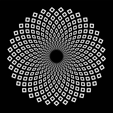 Siyah arkaplanda soyut dekoratif geometrik daire şeklinde beyaz desen. Vektör sanatı.