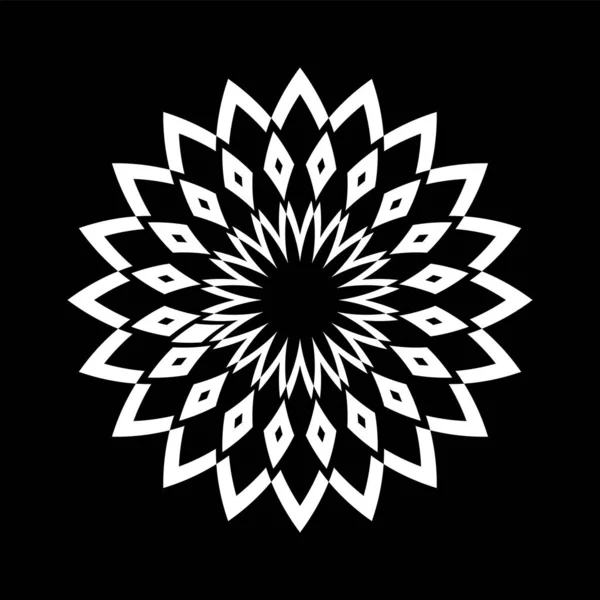 黒の背景に装飾的な花の白い円のパターン ベクトルアート — ストックベクタ