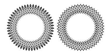 Yuvarlak çerçeveler için soyut dekoratif geometrik çember desenleri. Vektör sanatı.