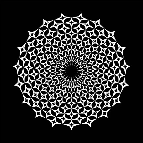Cercle Décoratif Abstrait Motif Blanc Sur Fond Noir Art Vectoriel — Image vectorielle