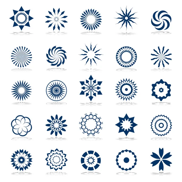 Conjunto Elementos Diseño Estrella Abstracta Sol Flor Iconos Círculo Rotación — Archivo Imágenes Vectoriales